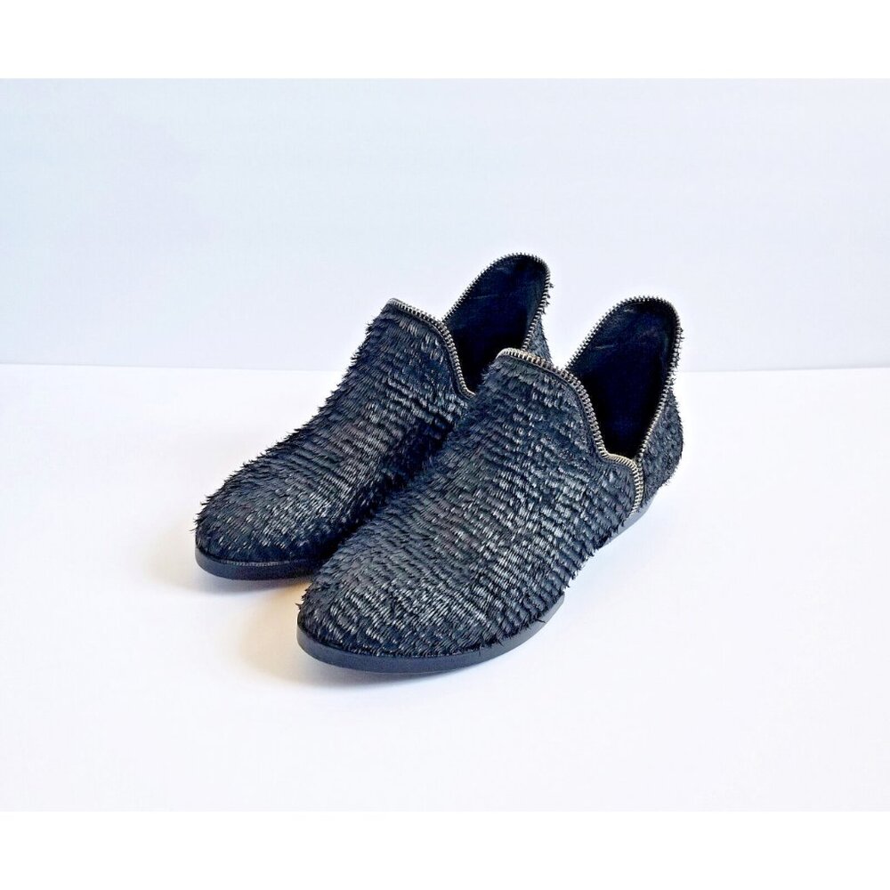 BAKERS ELITE Black Settle Frayed Leather Ankle Booties 39 8.5 Heeled Zipper Trim - Picture 2 of 12